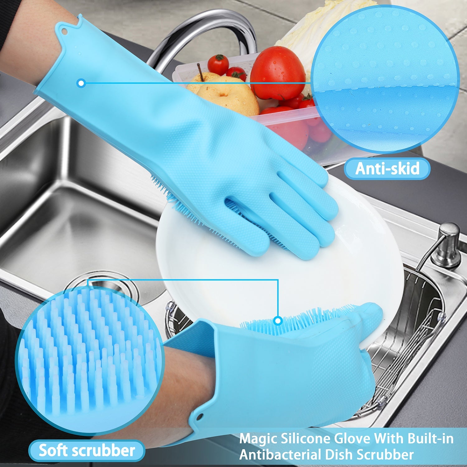 Par guantes silicona para fregar platos