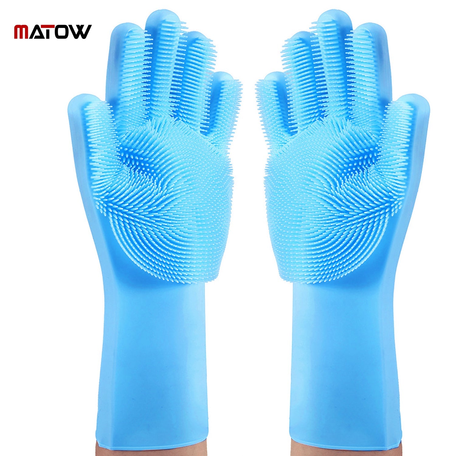 Guantes silicona azules con cepillo integrado