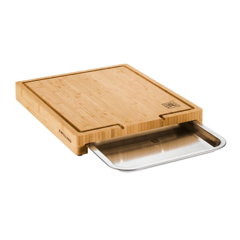 Tabla de cortar con cajón recogedor integrado bambú
