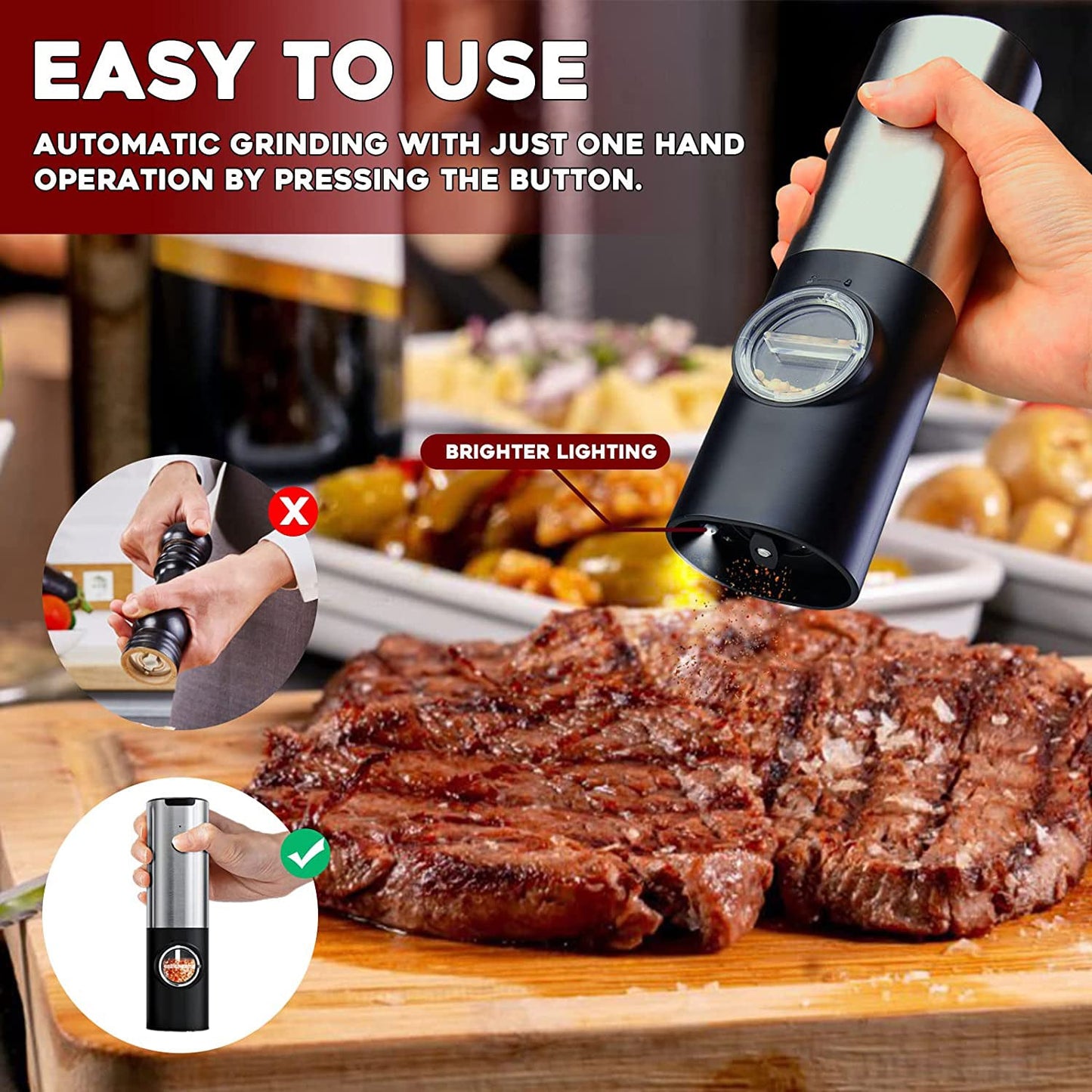Molinillo sal pimienta electrico LED USB-C recargable motor ceramico