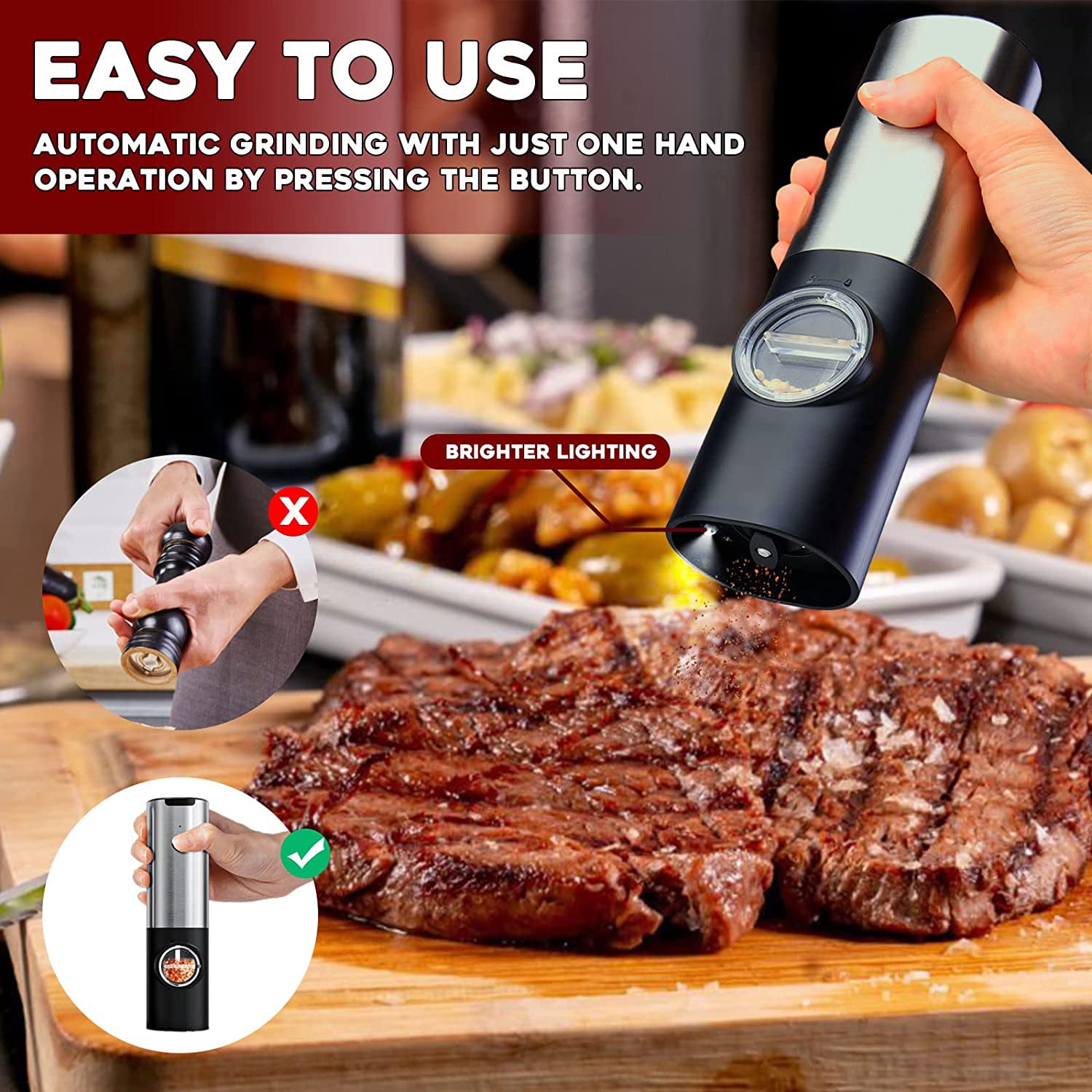 Molinillo sal pimienta electrico LED USB-C recargable motor ceramico