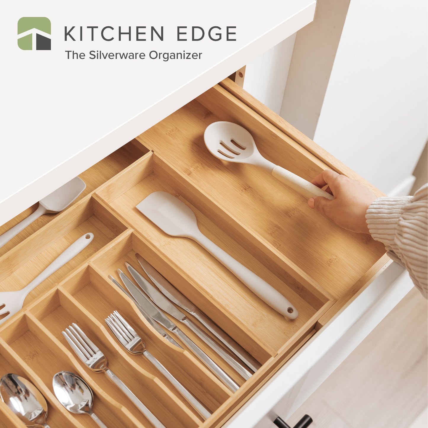 Organizador bambú cajón cocina cubiertos