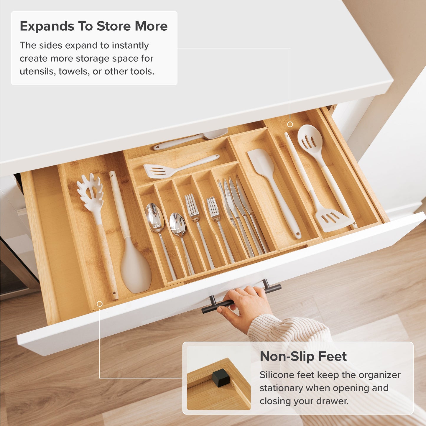 Organizador cajón bambú extensible