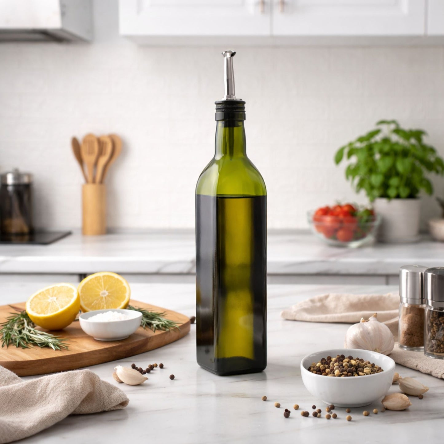Dispensador aceite oliva en cocina moderna