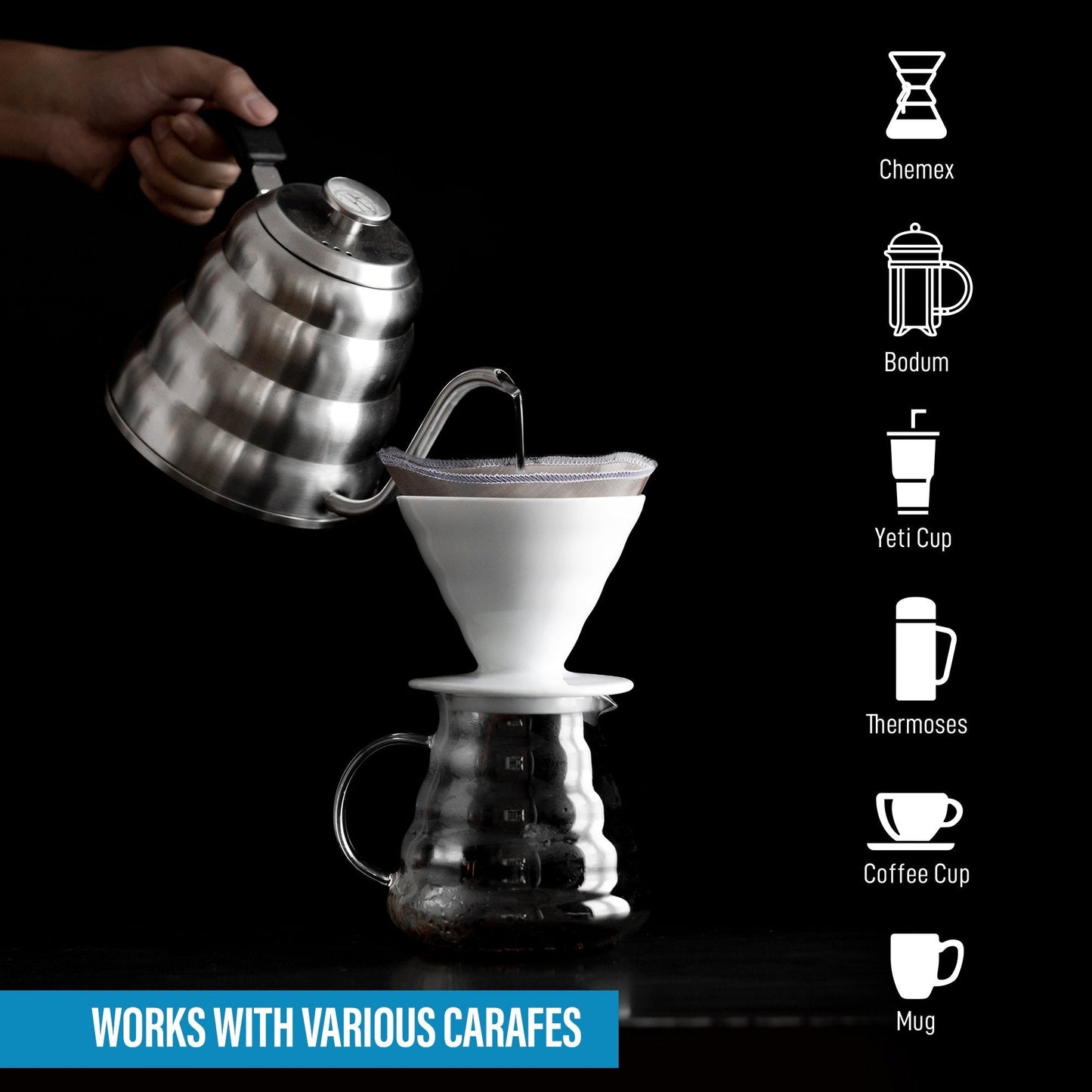 Filtro malla acero café sin papel uso