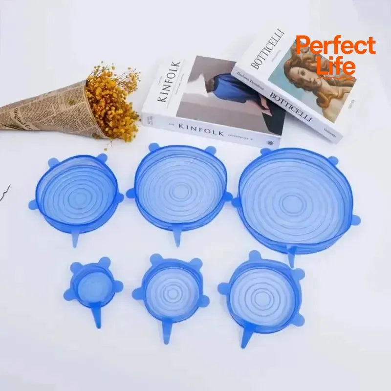 Set 6 tapas silicona elasticas reutilizables BPA-free 6 tamanos