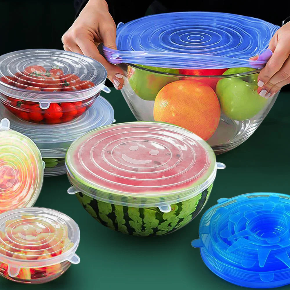 Set 6 tapas silicona elasticas reutilizables BPA-free 6 tamanos
