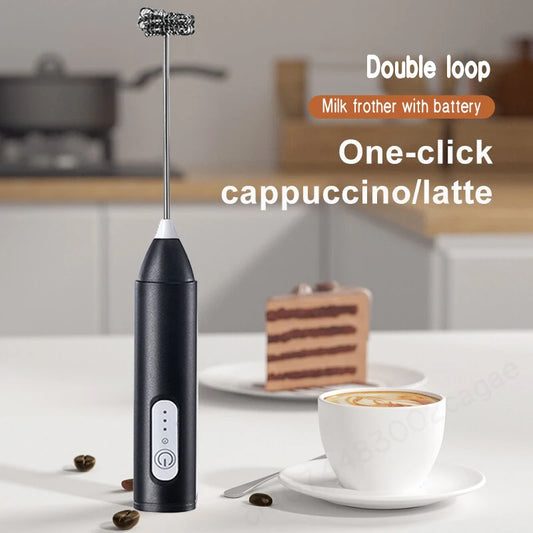 Espumador de leche electrico recargable USB-C doble cabezal