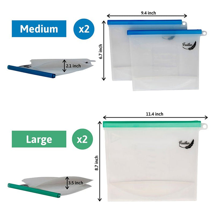 Bolsas reutilizables silicona platino 1L pack 4 cierre hermetico