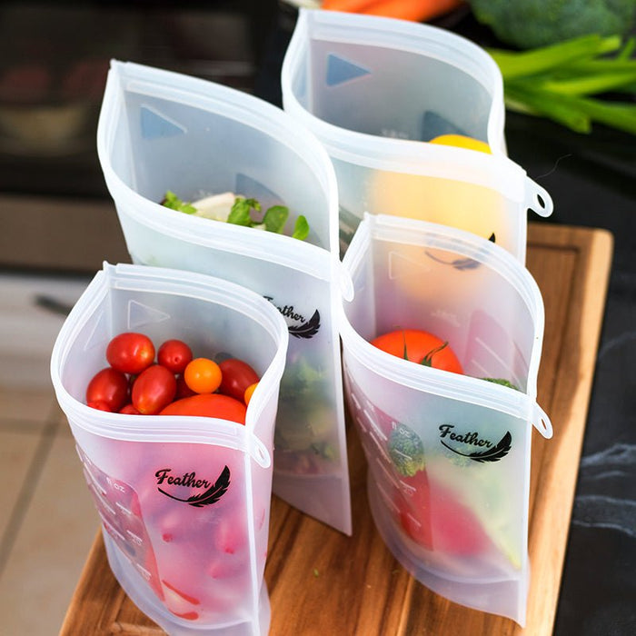 Bolsas reutilizables silicona platino 1L pack 4 cierre hermetico