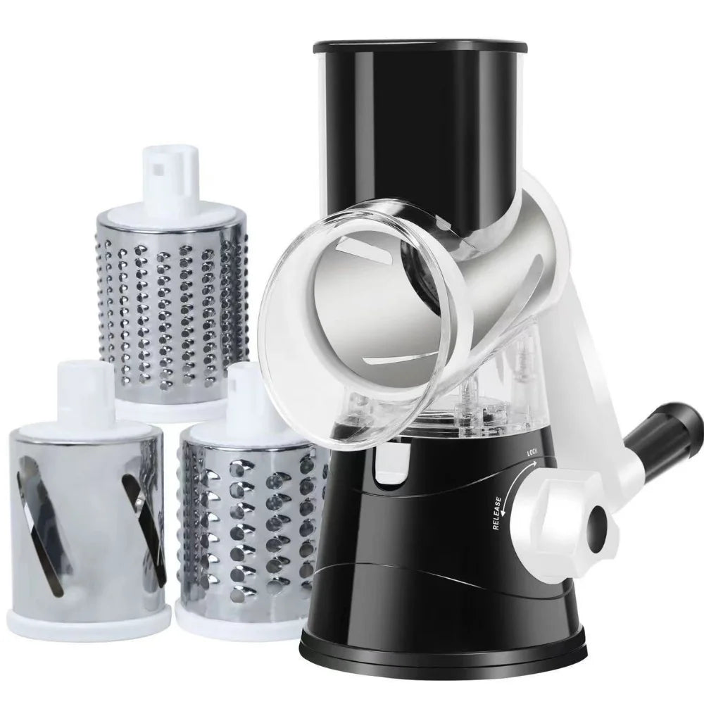 Rallador queso rotativo manivela 3 tambores intercambiables