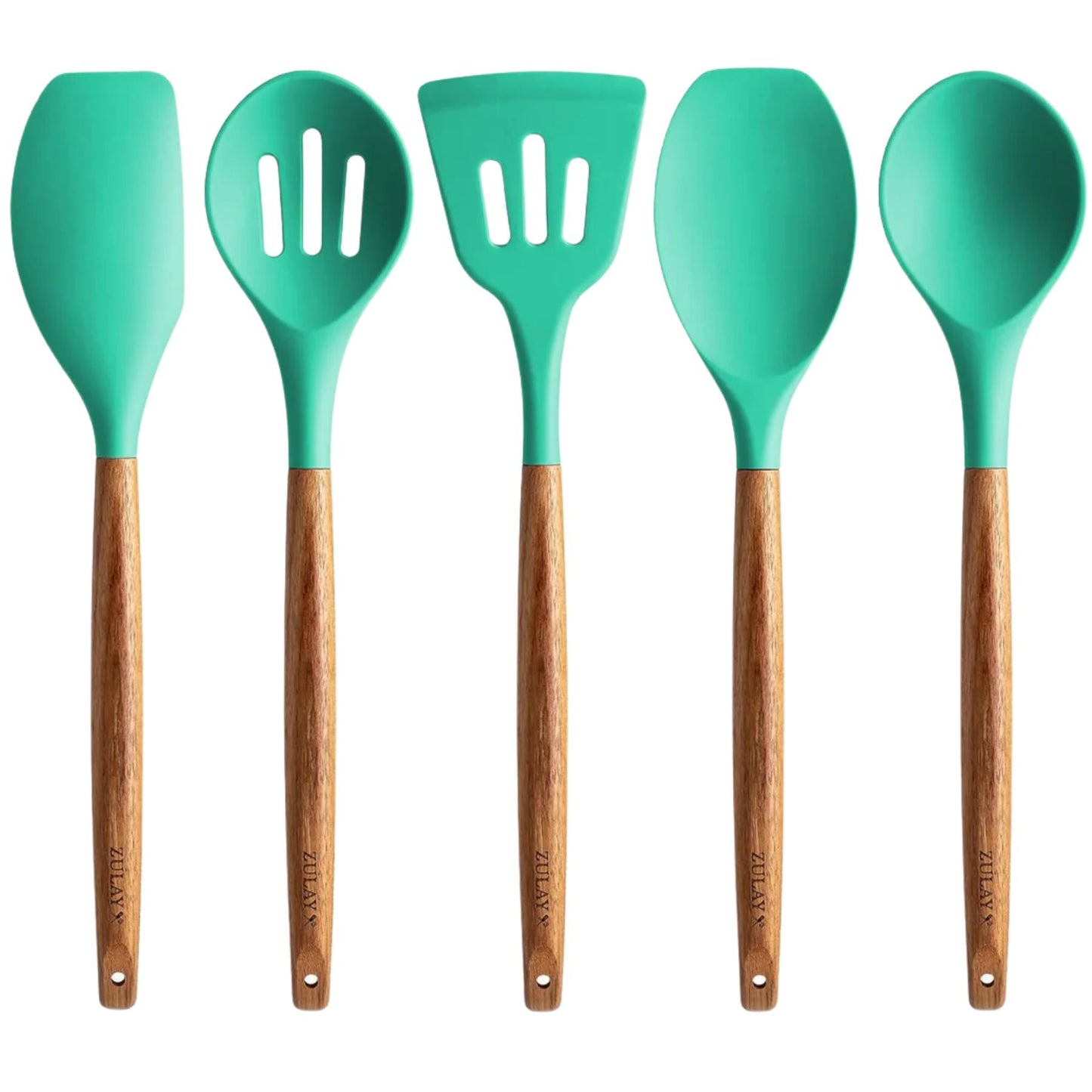 Utensilios silicona con acacia elegante cocina