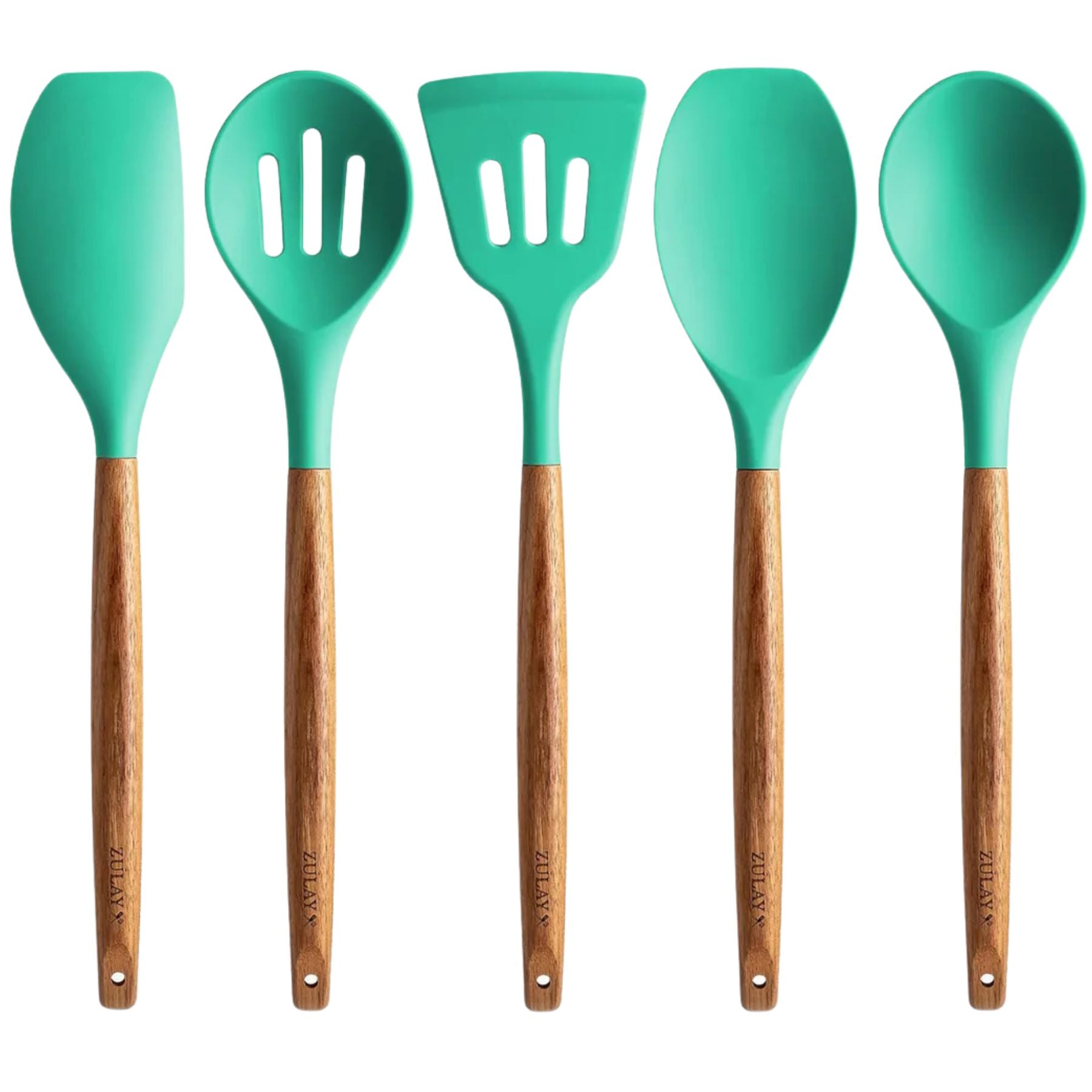 Utensilios silicona con acacia elegante cocina