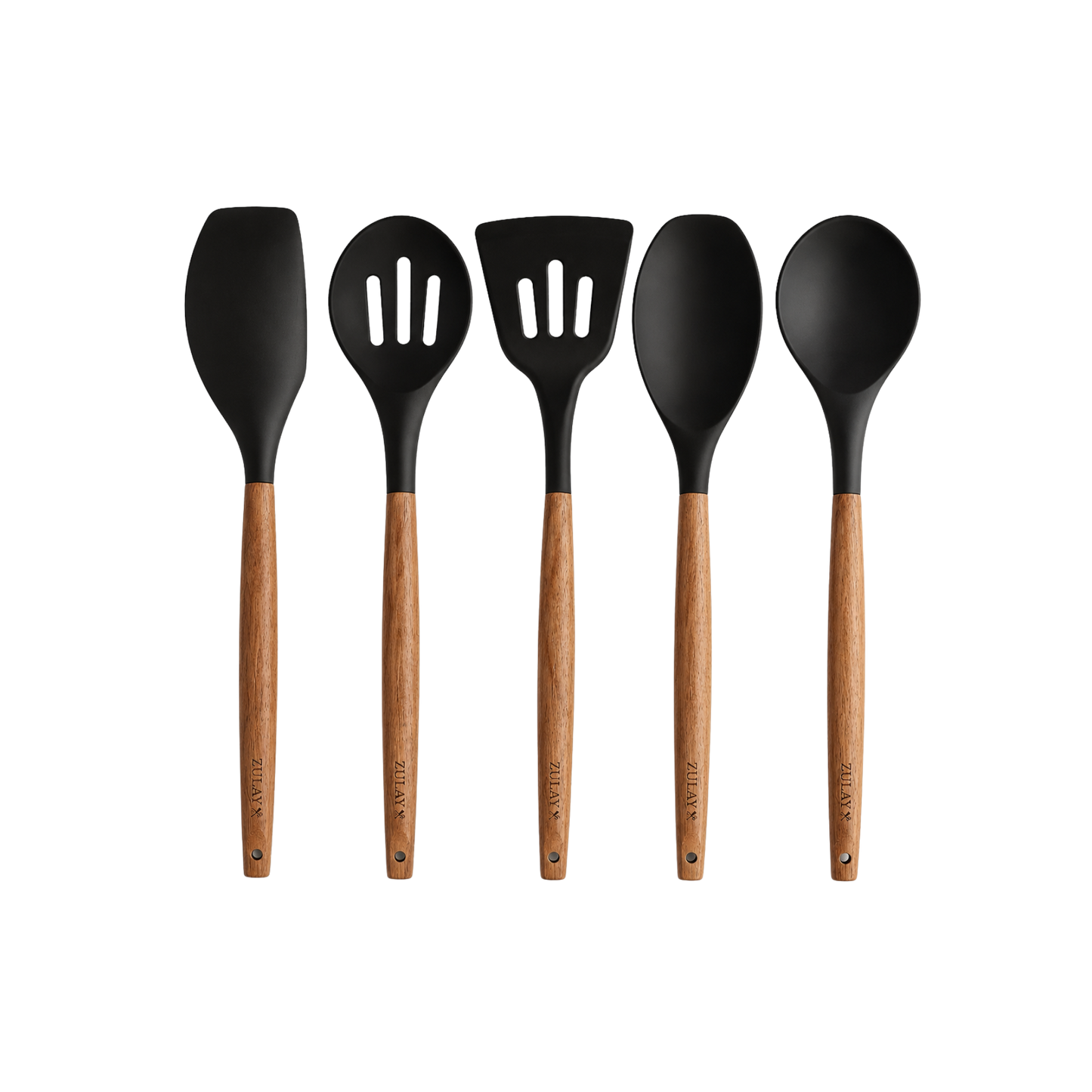 Set utensilios silicona 5 piezas mango acacia