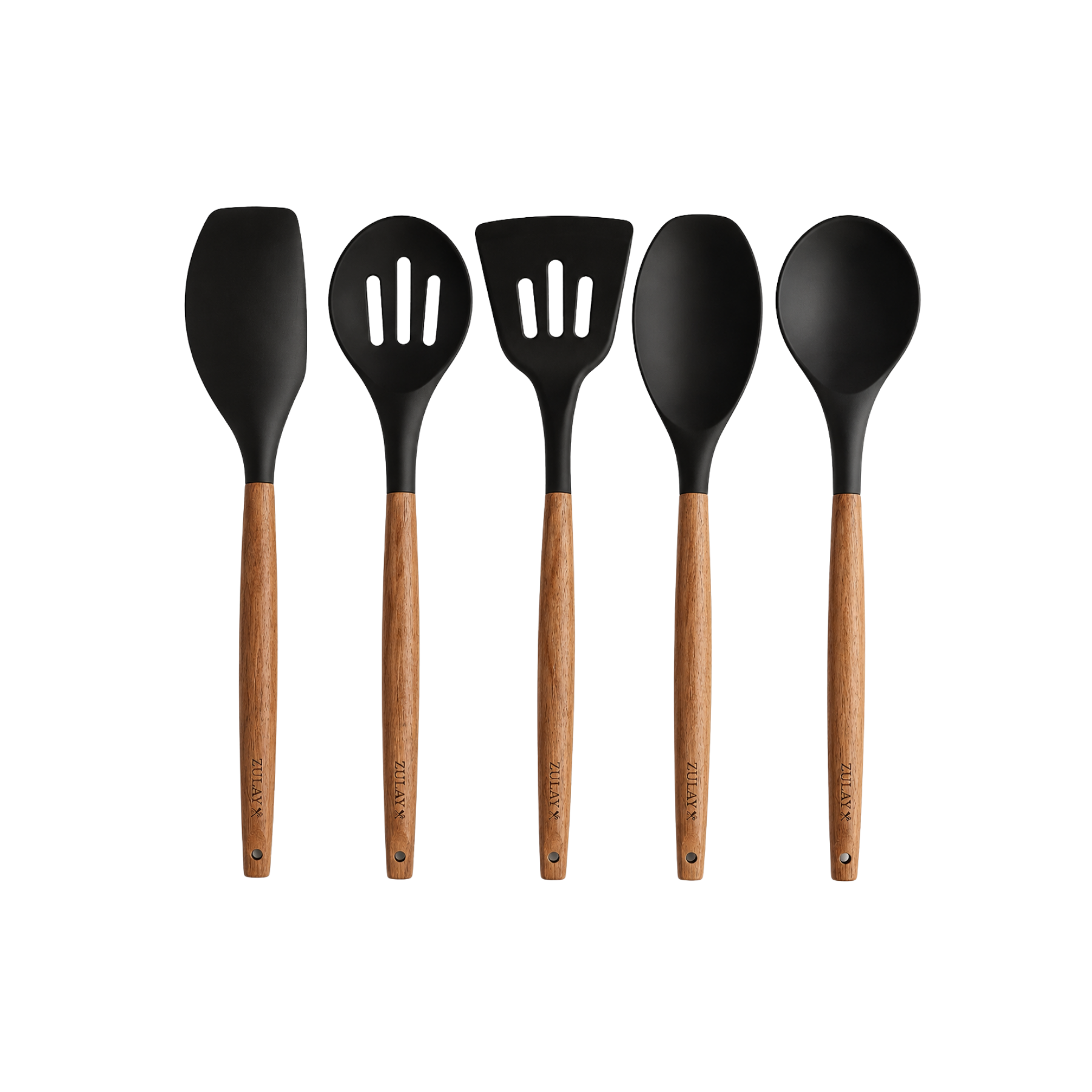 Set utensilios silicona 5 piezas mango acacia