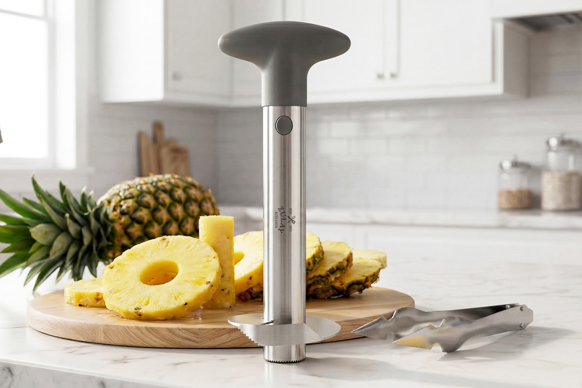 Cortador piña sobre encimera de cocina