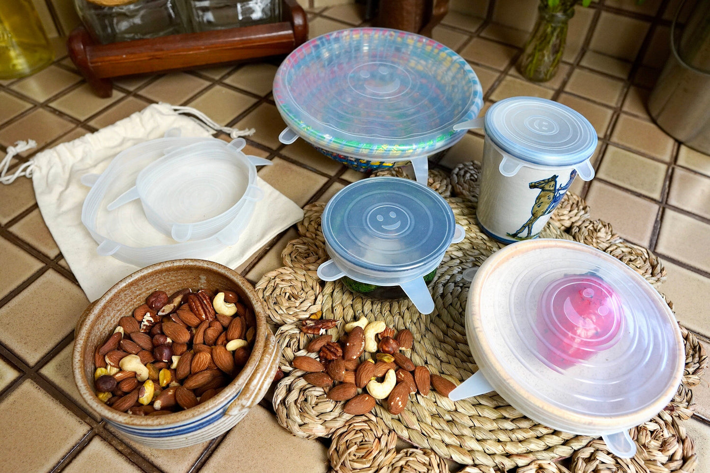 Set 6 tapas silicona elasticas reutilizables BPA-free 6 tamanos