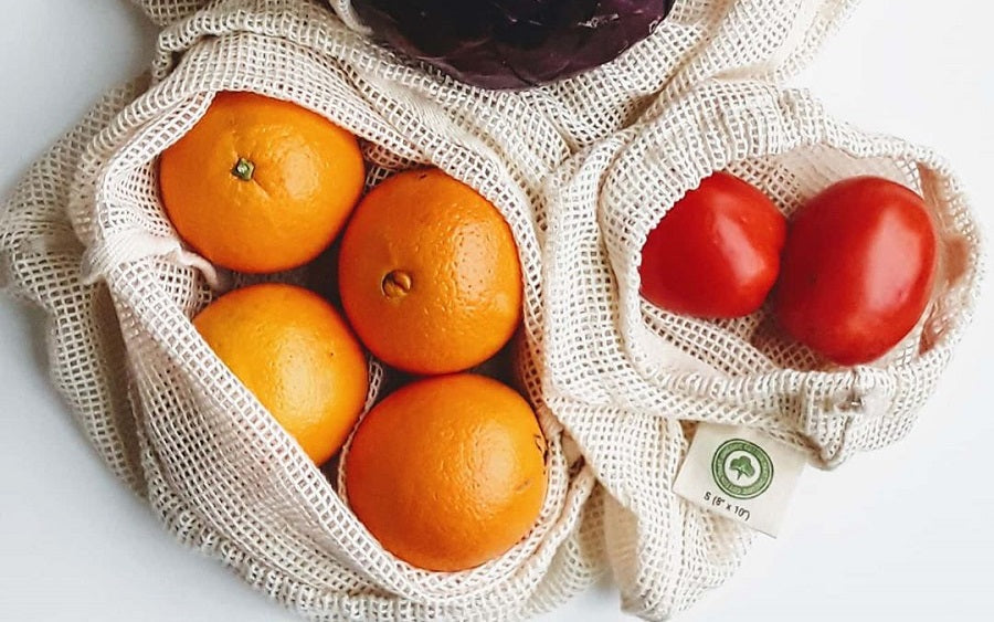 Pack 6 bolsas malla algodón reutilizables frutas